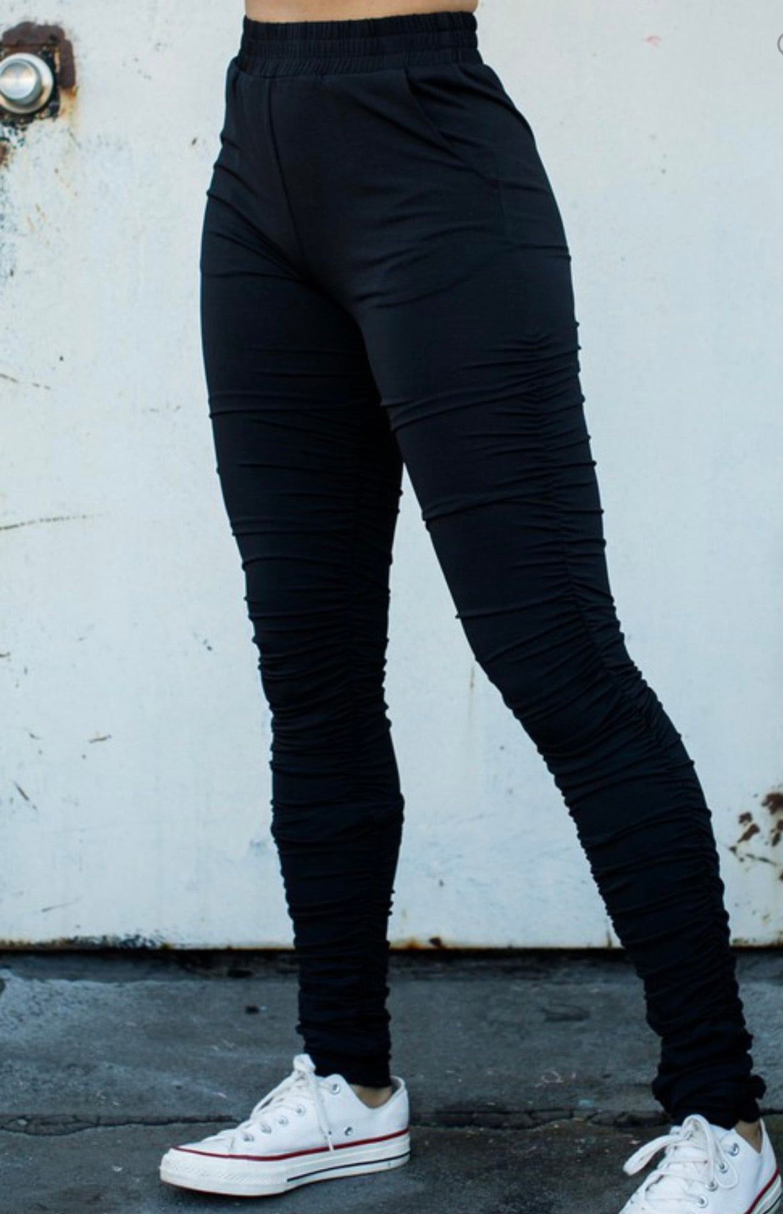 Baddie Stacked Ruched Pants Black