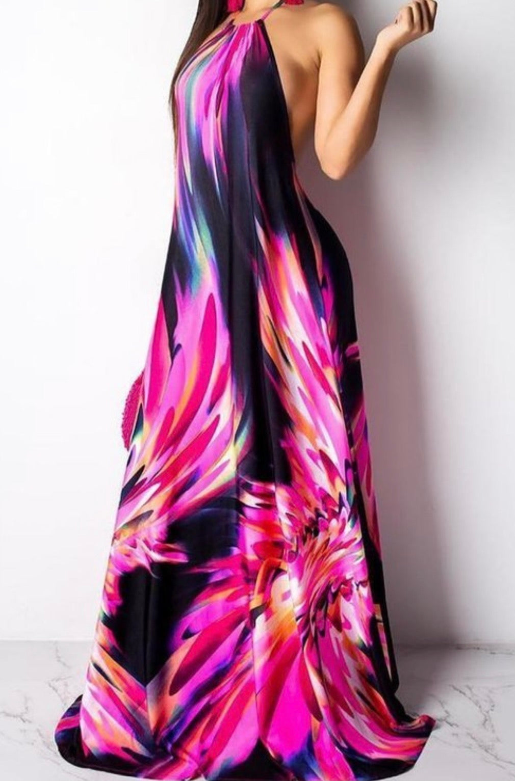 Angelic Baddie Ruched Backless Floral Dress