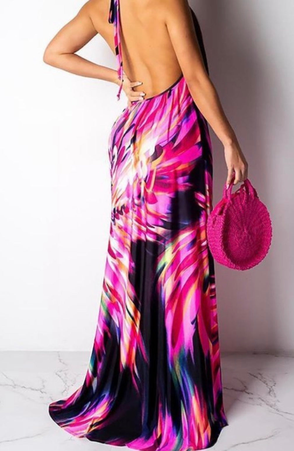 Angelic Baddie Ruched Backless Floral Dress