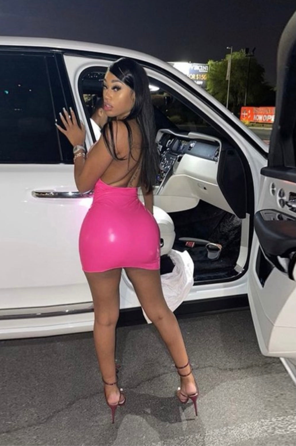 Nicki Pink PU Dress Fuchsia