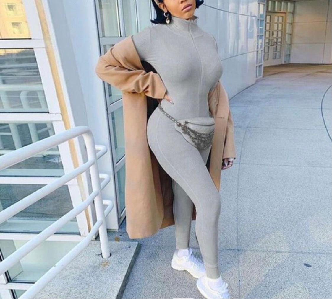 Baddie Gray Lucky Label Jumpsuit Gray