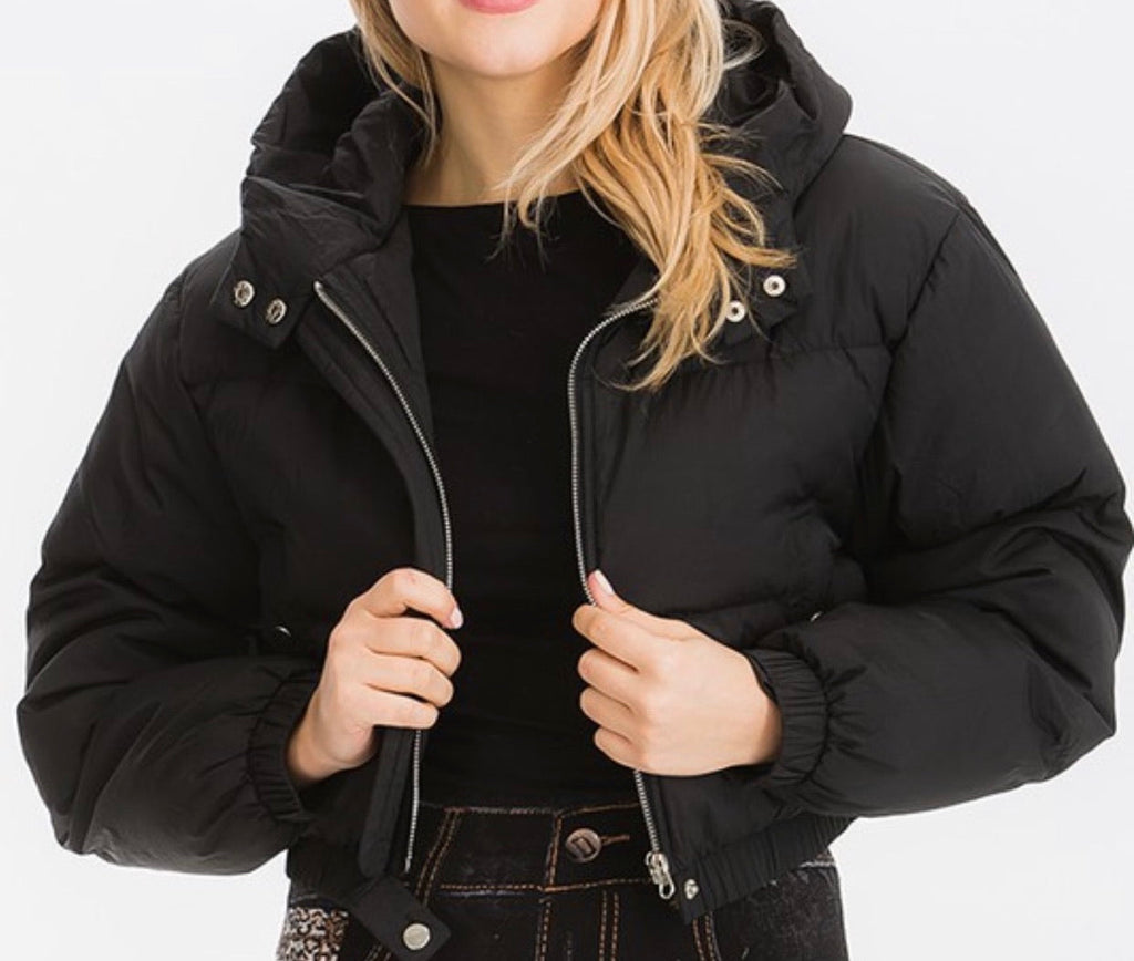 Baddie Puffer Jacket with Hood Black
