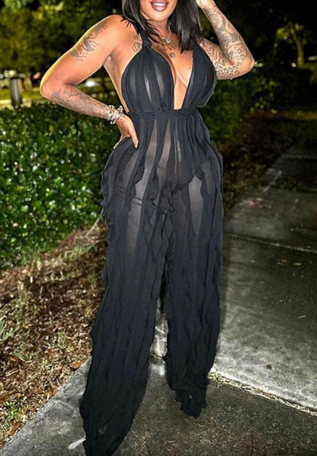 All Ruffled Up Baddie Jumpsuit Black