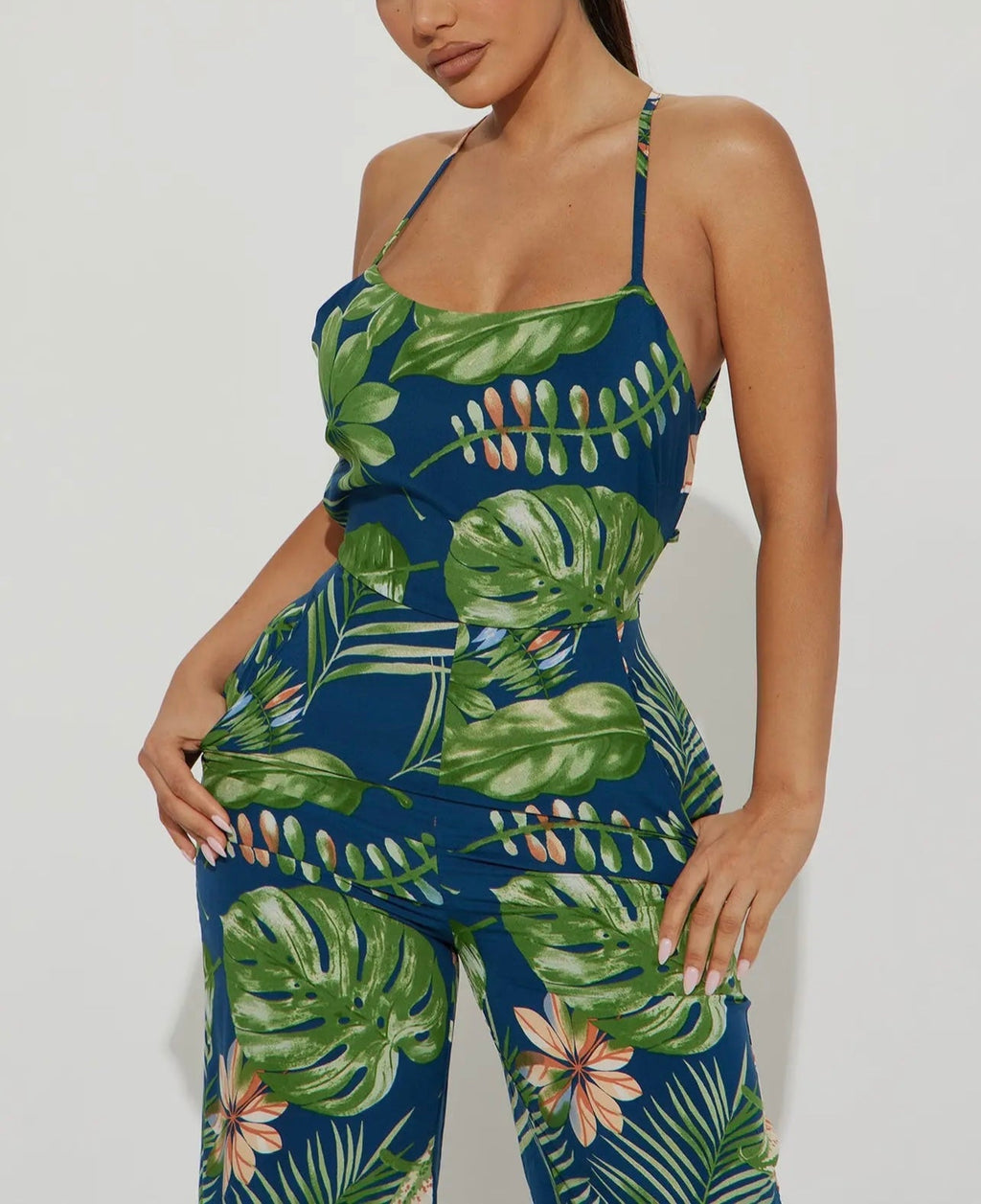 Baddie Tropical Jumpsuit Green Gold
