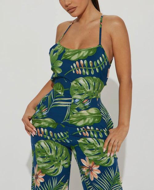 Baddie Tropical Jumpsuit Green Gold