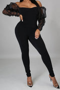 Bossy Puff Sleeve off Shoulder Jumpsuit Black