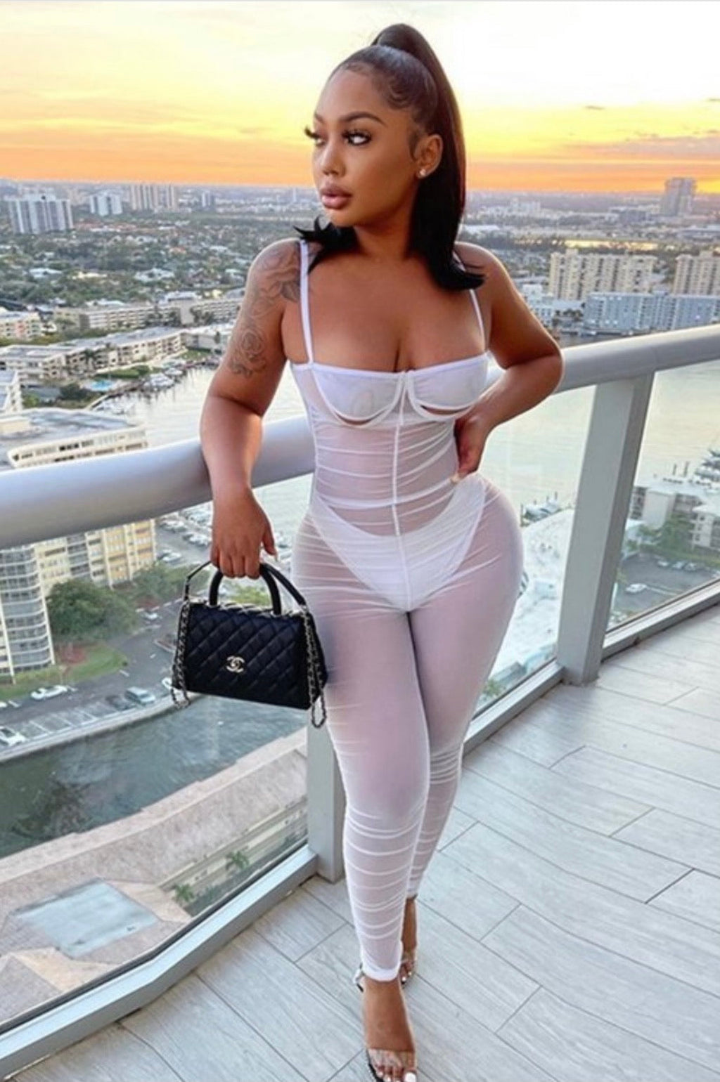 All White Mesh Baddie Jumpsuit White