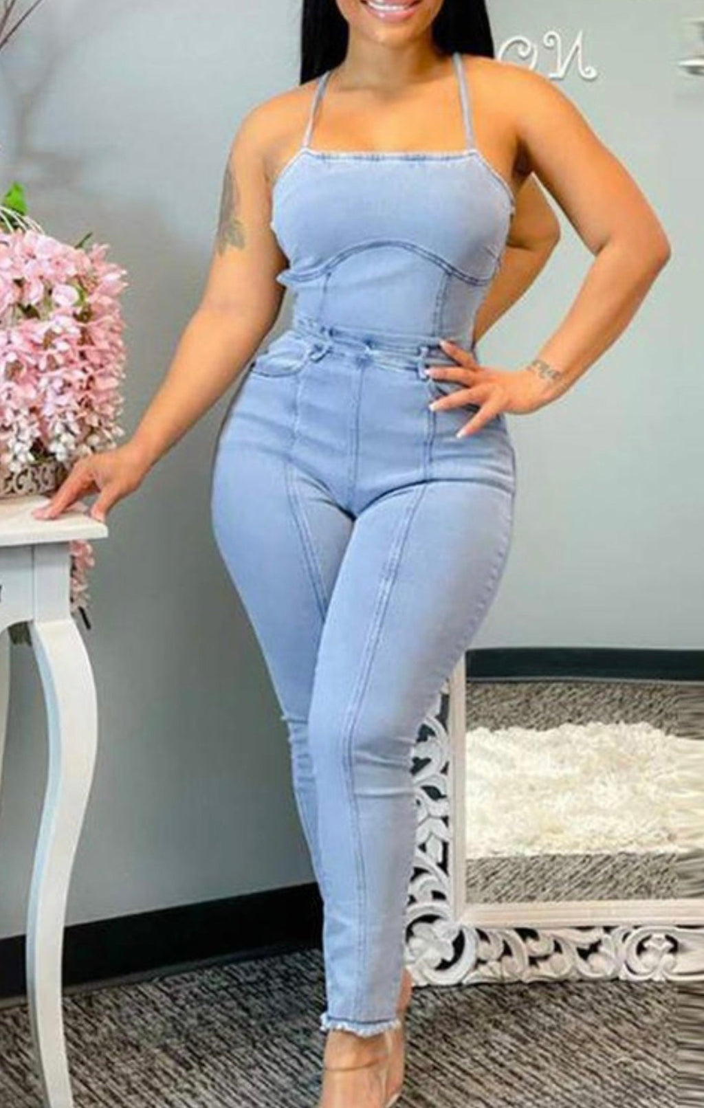 Diva Baddie Romper Light Blue