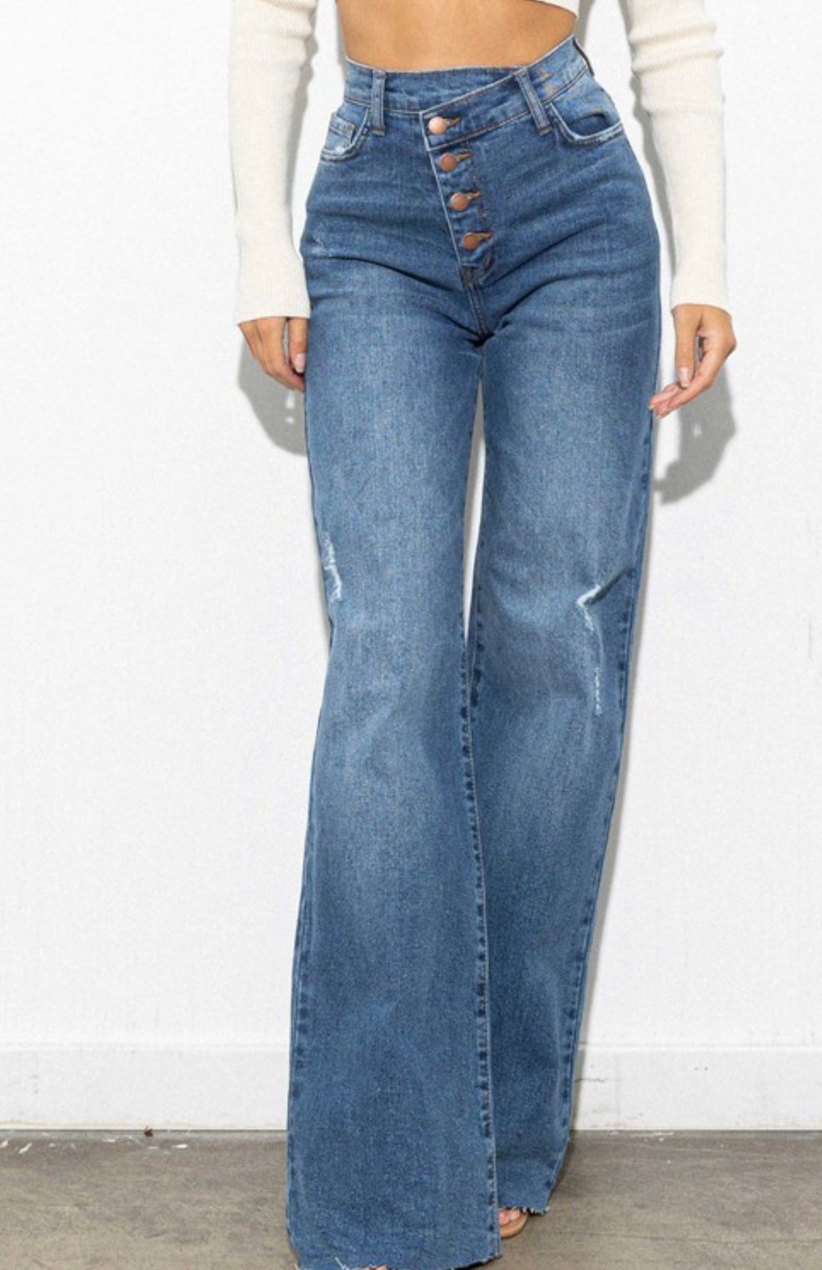 Baddie Criss Cross Jeans Medium Blue