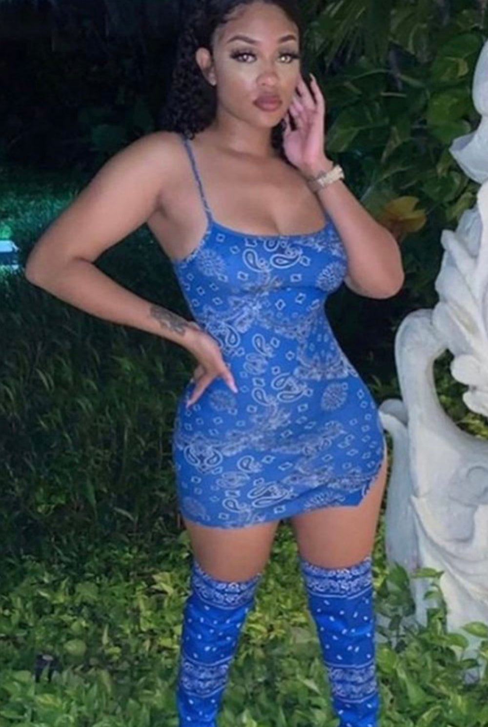 Rep Your Set Baddie Bandana Spaghetti Strap Mini Dress Nipsey Blue