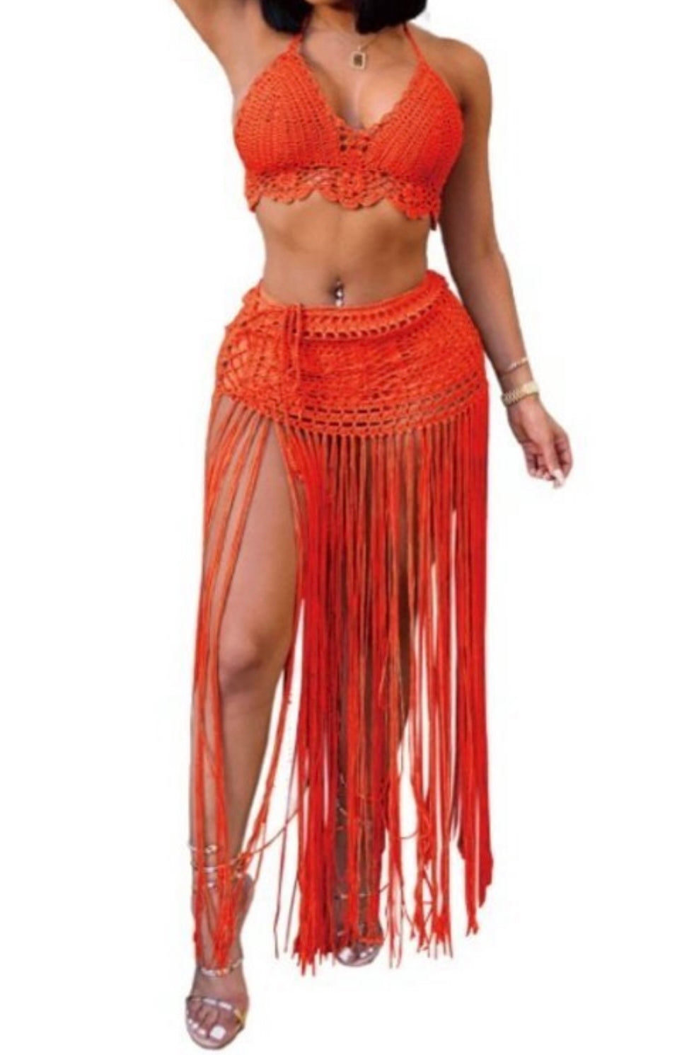 Victoria Fringe Dress Orange