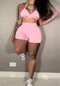 One Pink Baddie 3PC Criss Cross Set Pink