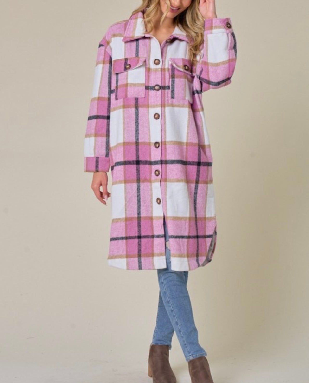 Pretty in Pink Baddie Flannel Shacket Pink