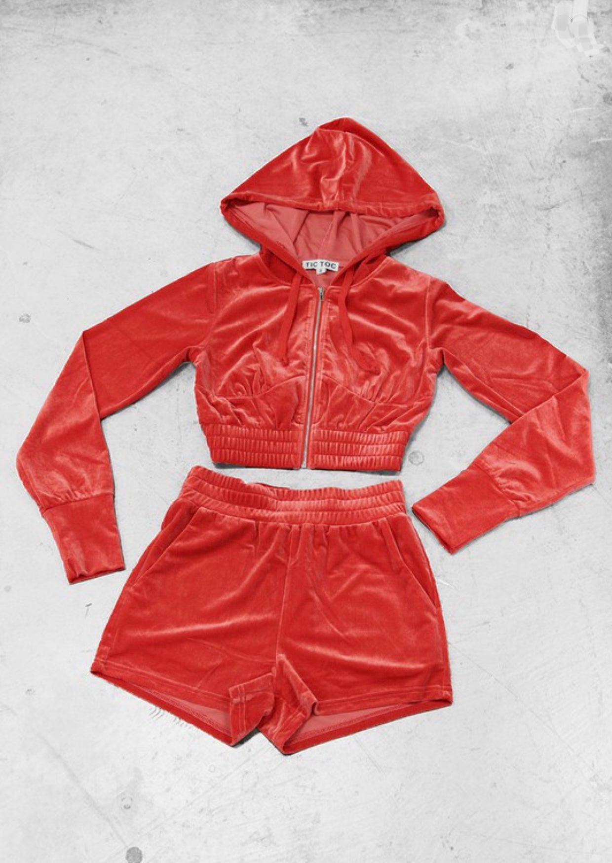 Plush Bae Velour Shorts Set Red