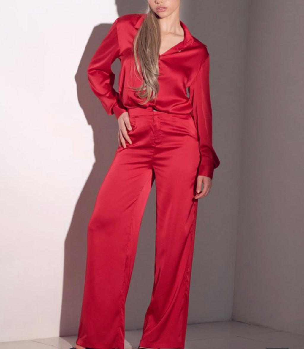 Sexy Red Satin Baddie Set