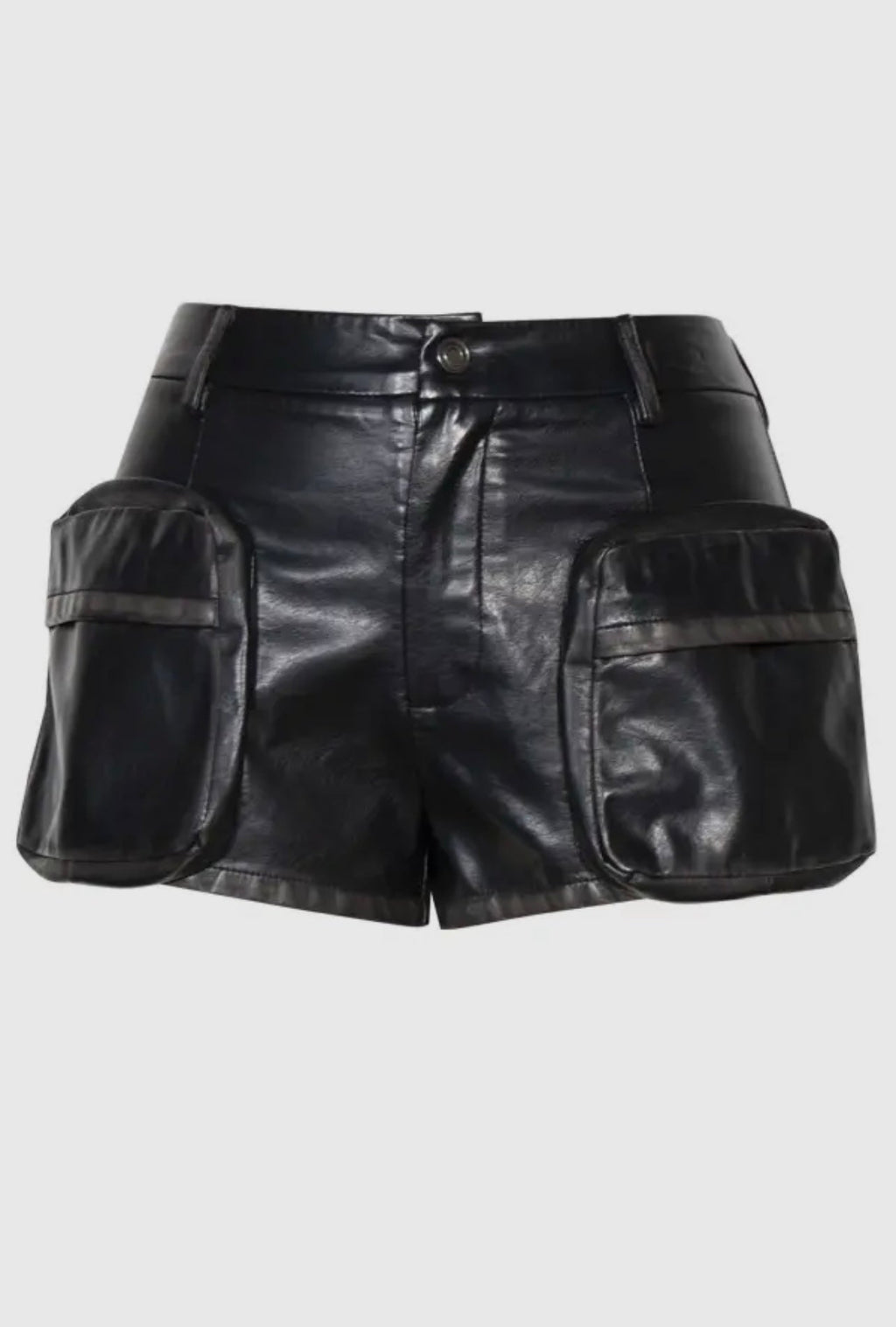 Vintage Vegan Precious Baddie Leather Cargo Shorts Black