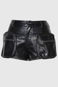 Vintage Vegan Precious Baddie Leather Cargo Shorts Black