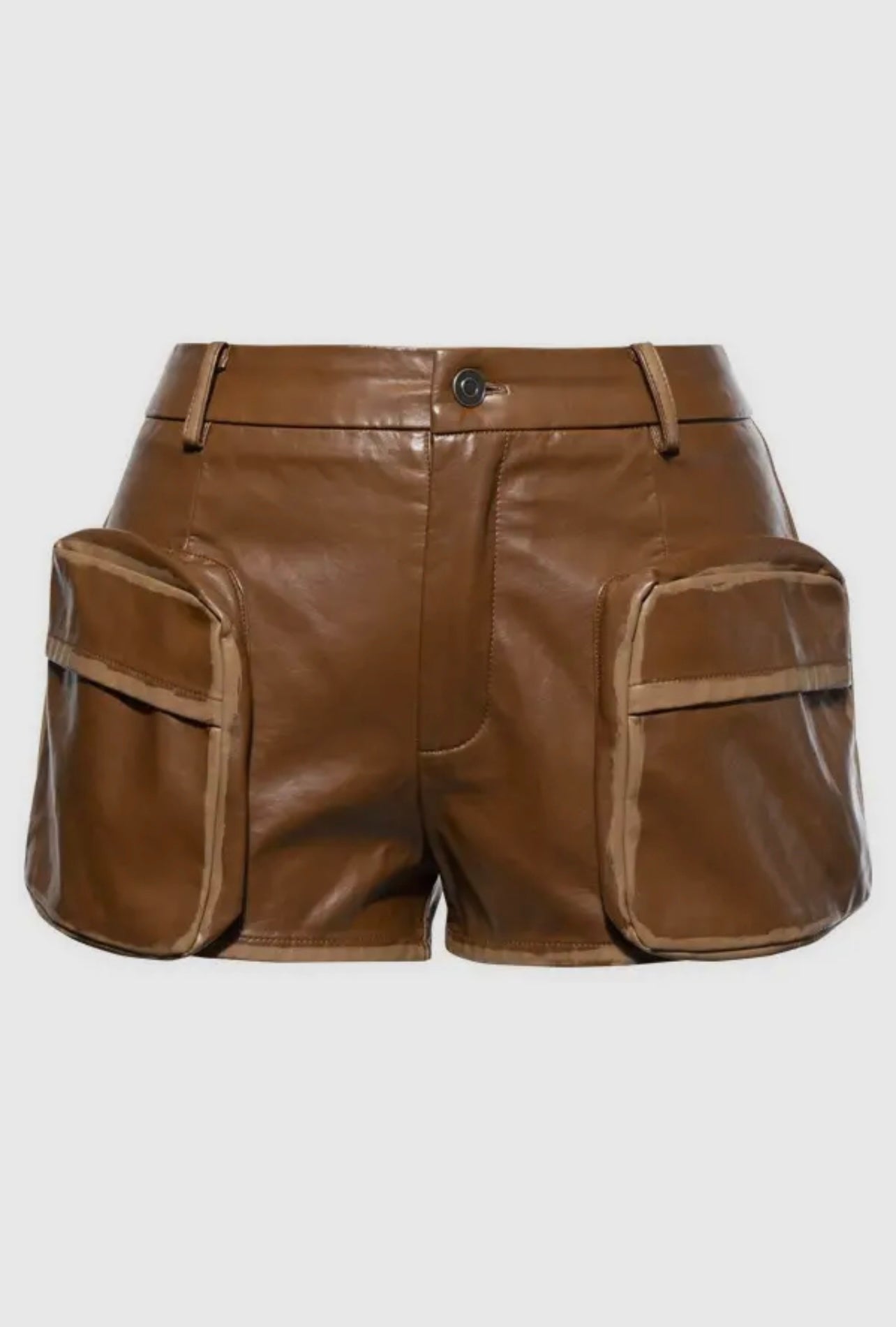 Vintage Vegan Precious Baddie Leather Cargo Shorts Brown