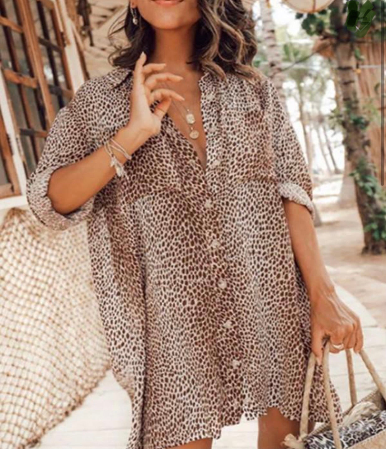 Cheetah Bad Button Front Shirt Large