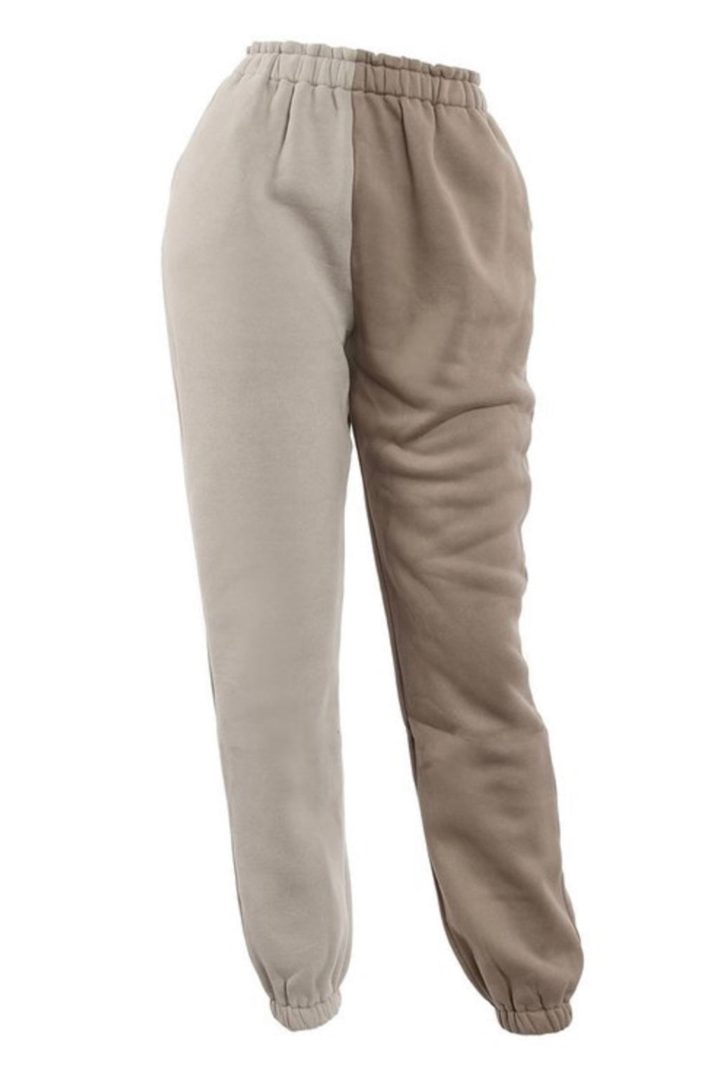 Plush Split Color Baddie Sweat Pants Brown Taupe