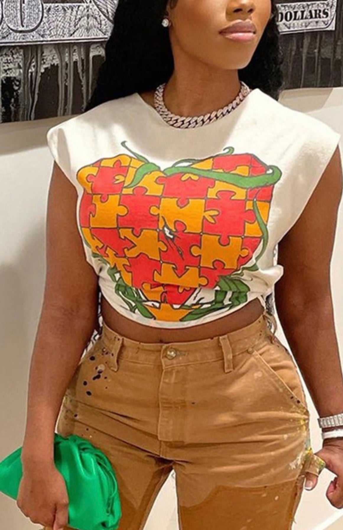 Puzzled Heart Baddie Shirt White