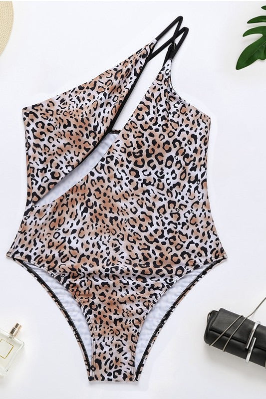 She Bad Cheetah One Shoulder Swimsuit Large