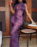 Purple Haze Baddie Sleeveless Mesh Maxi Dress Small