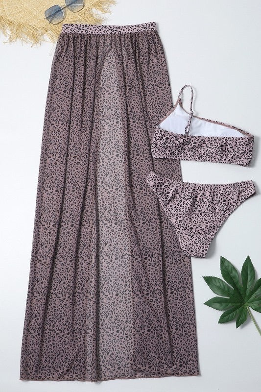 Bad Cheetah One Shoulder Bikini with Cover Skirt
