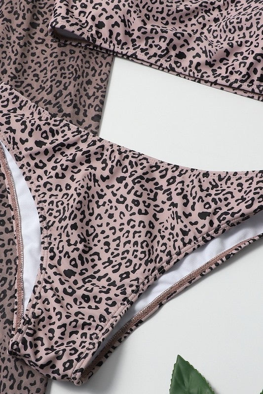 Bad Cheetah One Shoulder Bikini with Cover Skirt