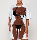 Body Bae Baddie Shirt Dress White Black Oz