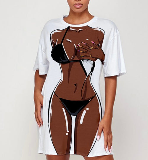 Body Bae Baddie Shirt Dress White Black Oz