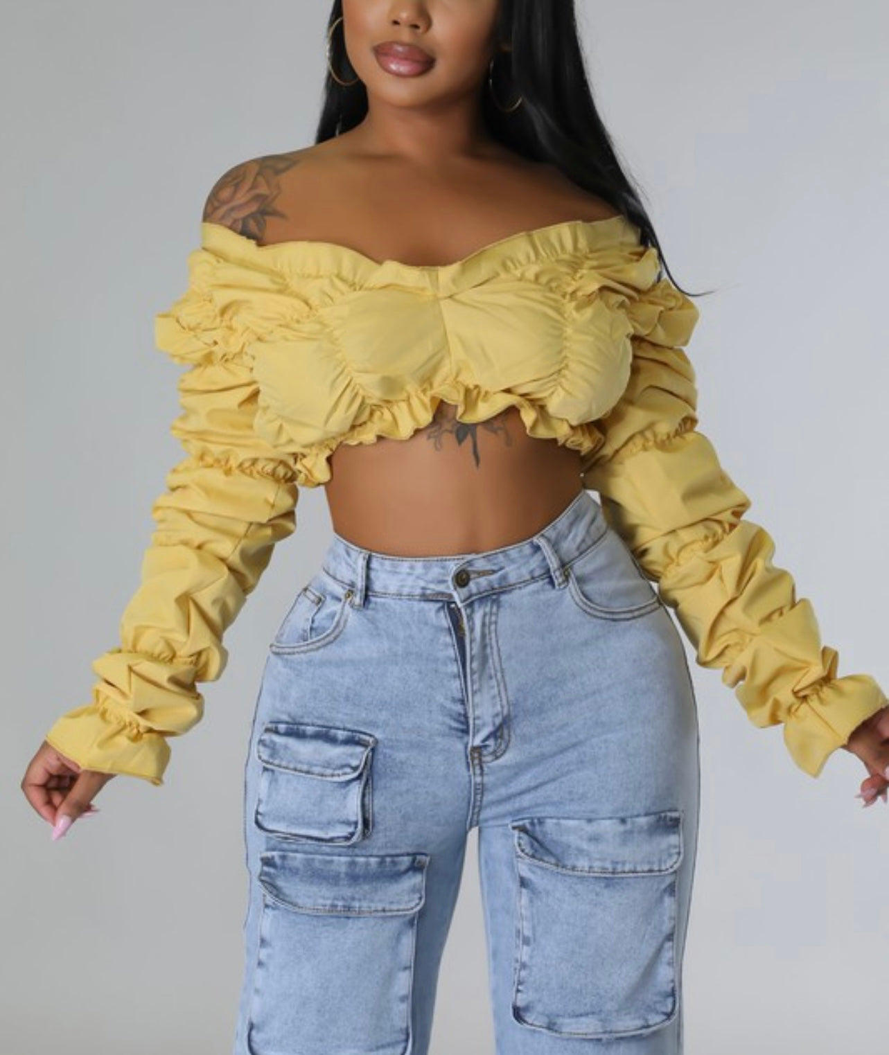 Savanna Ruched Baddie Top Yellow
