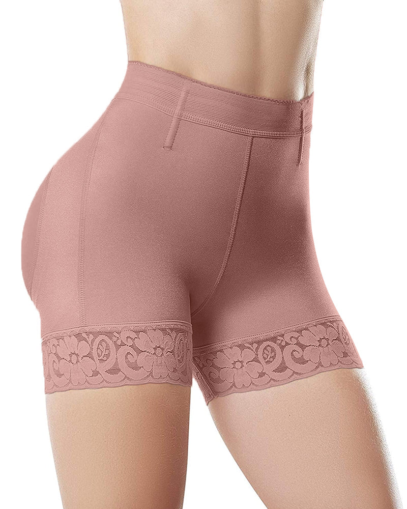 Women High Waist Hip Enhancer Butt Lift Shorts RosyBrown