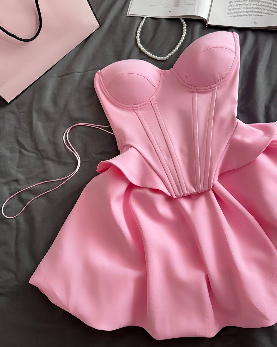 Strapless Corset Top and Flared Mini Skirt Two Piece Set