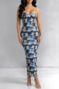 Blue Multi Color Floral Print Dress