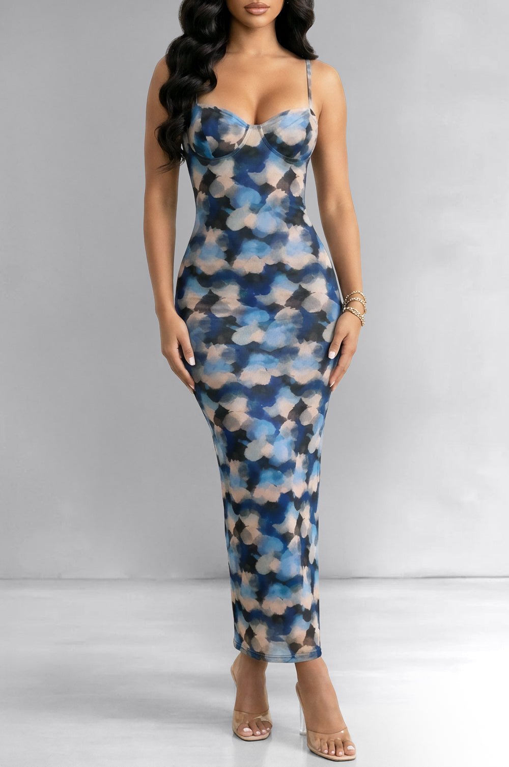 Blue Multi Color Floral Print Dress