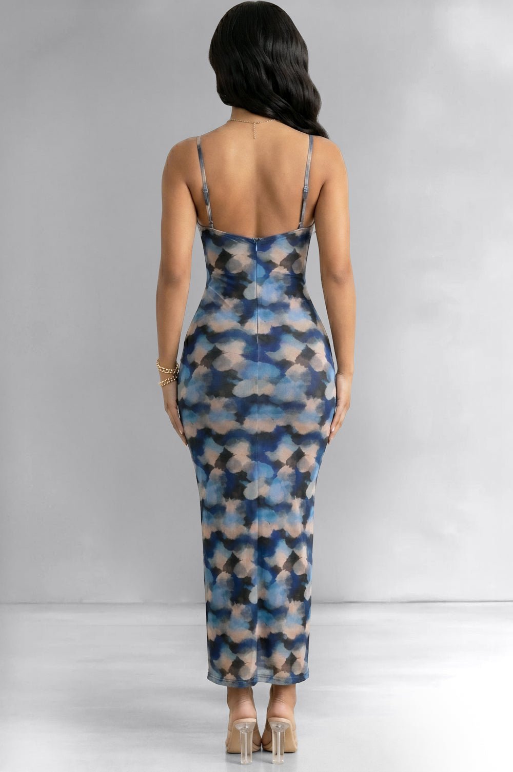 Blue Multi Color Floral Print Dress