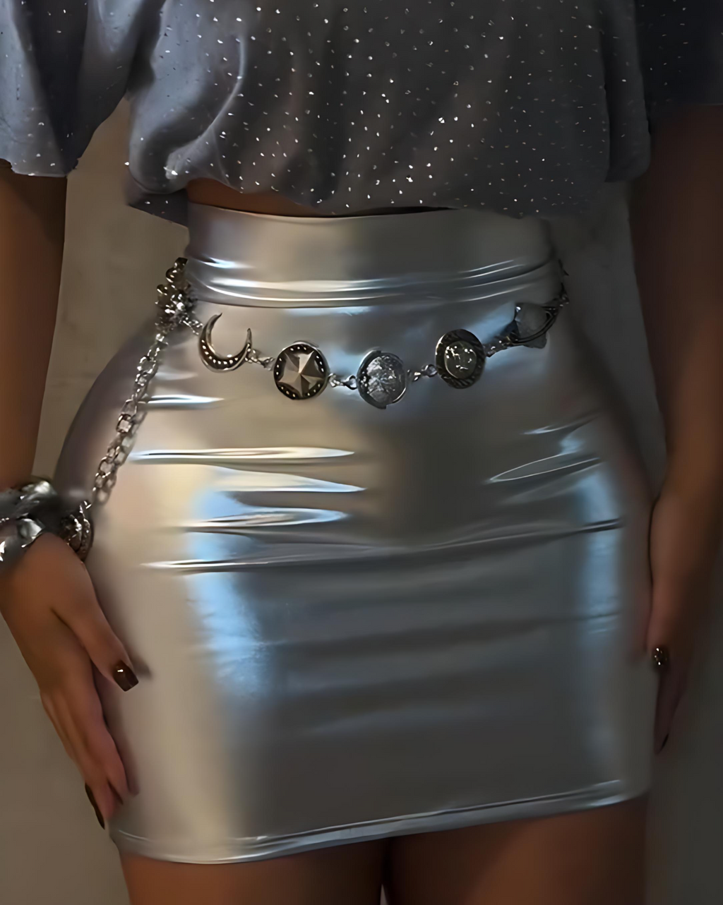 Women's Slim Metallic Shiny Short Skirt Silver