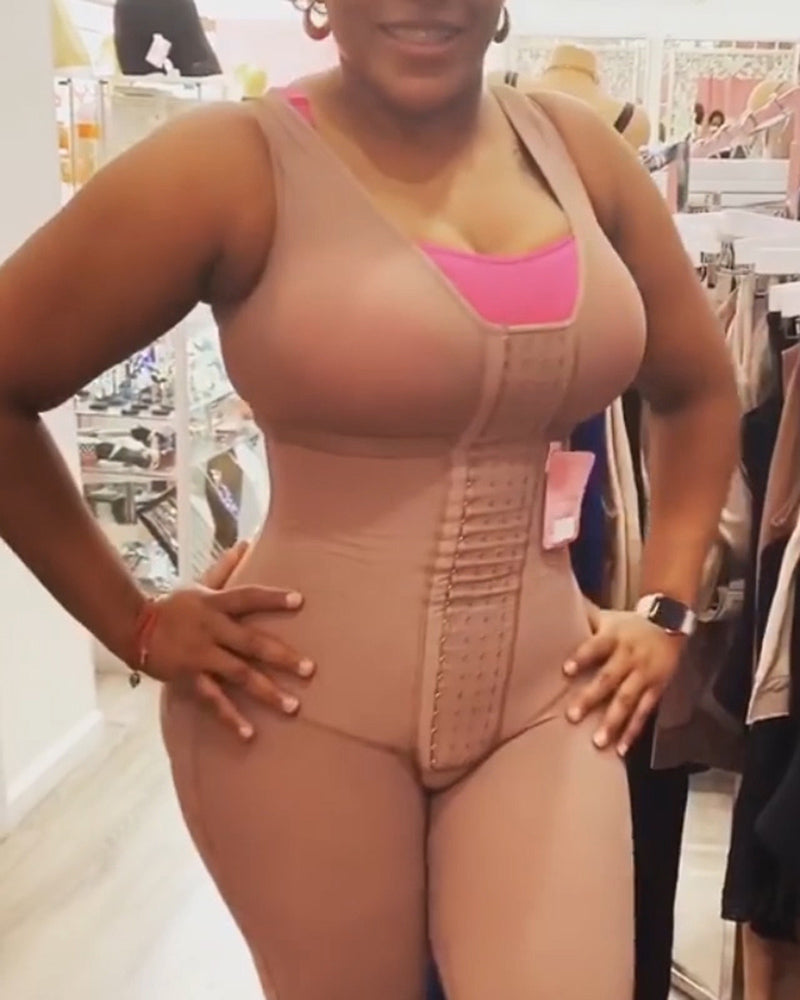 Hook And Eye Closure Tummy Control Breast Support Bodyshaper Tan