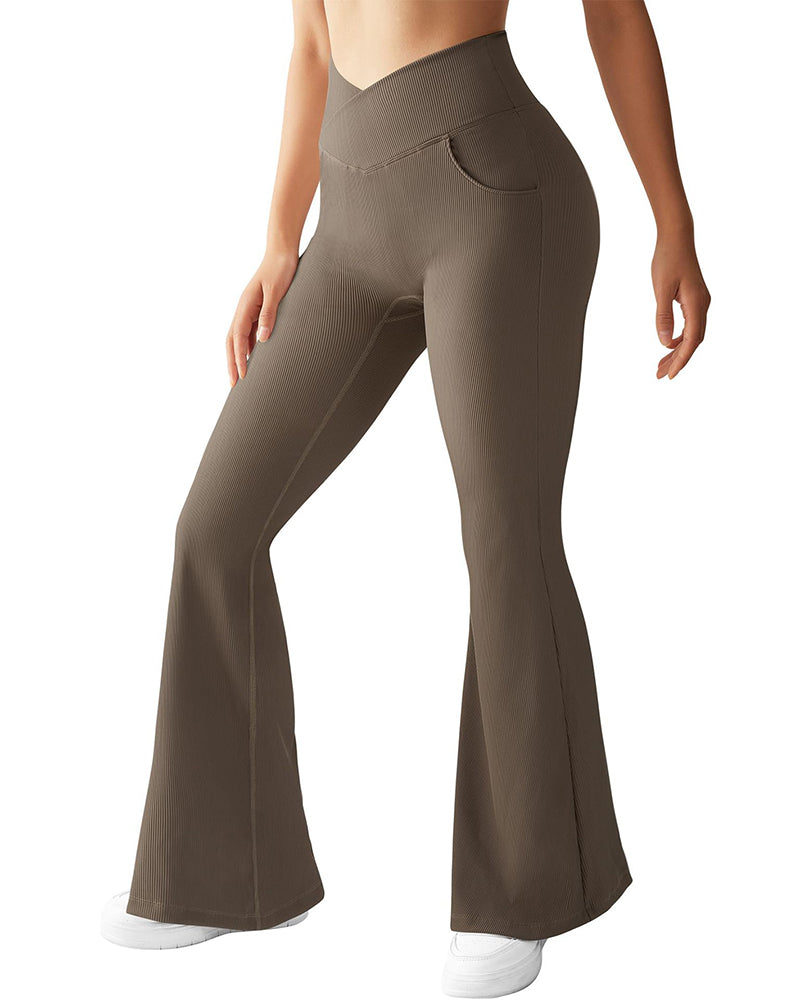 High-waisted Crossover Micro Flare Pants Brown