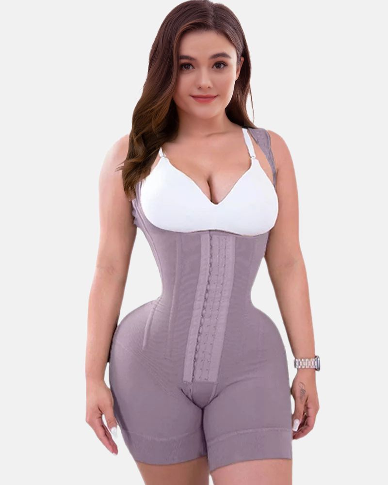 Fashion Tummy Control Double Compression Adjustable Bodysuit Purple