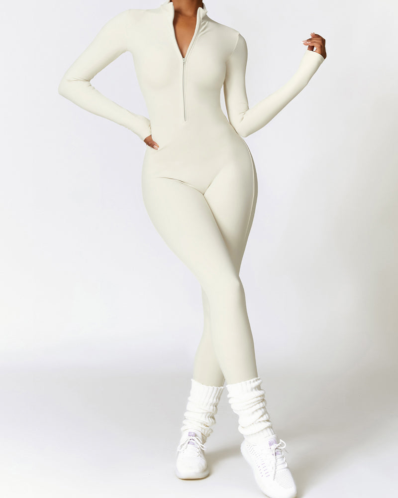 Tight Fleece Yoga Jumpsuit Beige