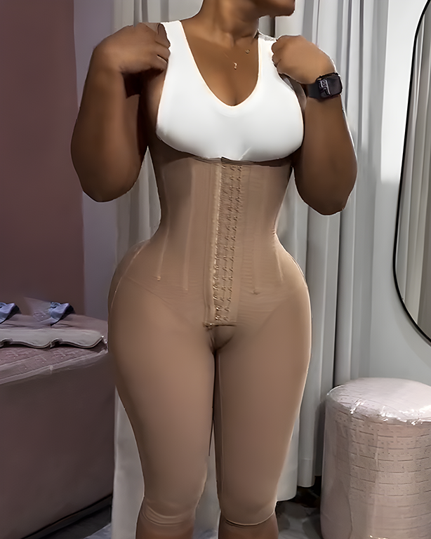 Steel Bone Hourglass Shaping Mid-Length Shapewear Tan