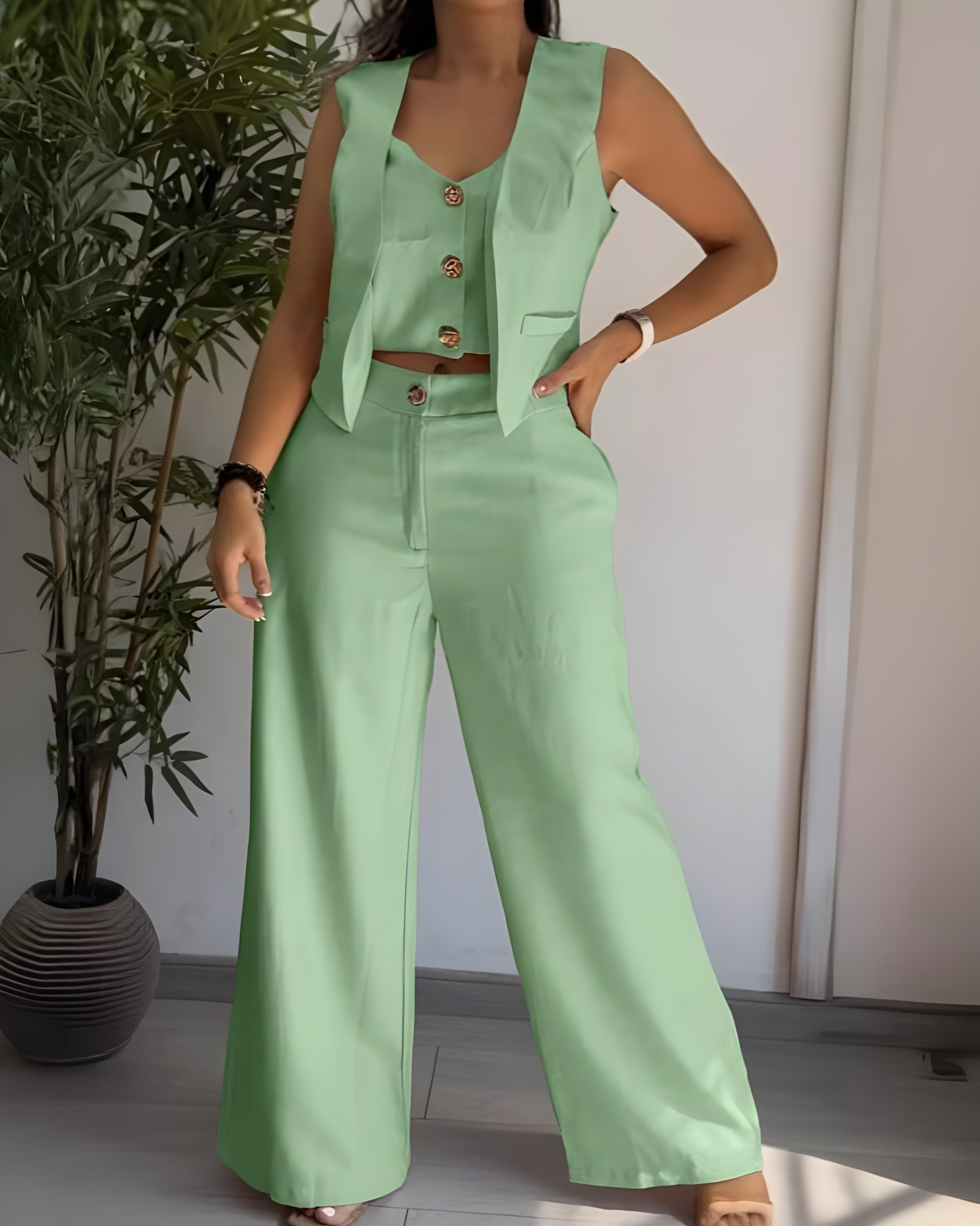 Women's Fashion Casual Vest Suit LightGreen