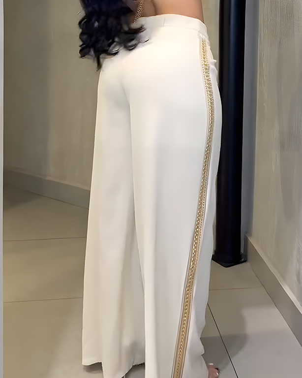 Women's Metal Chain Trim Wide-Leg Casual Pants
