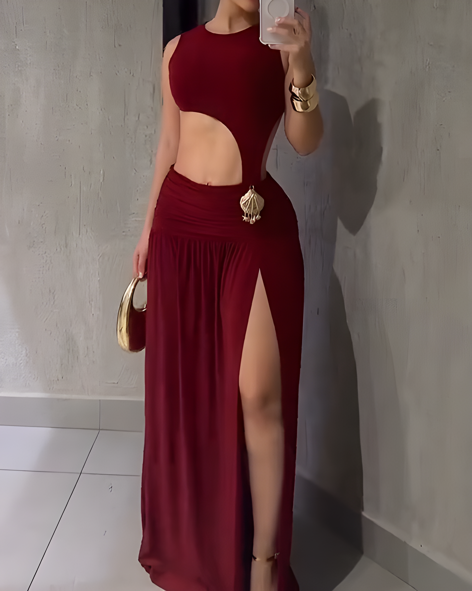 Sexy Sleeveless Backless Slit Dress DarkRed