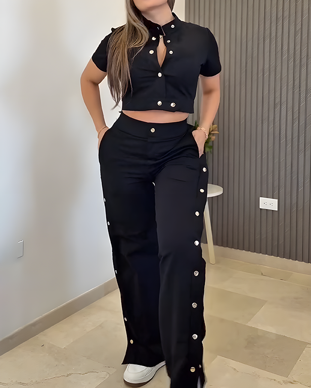 Fashion Casual Short Sleeve Wide Leg 2-Piece Set