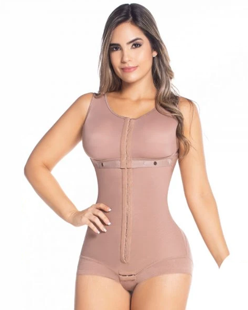 Hook And Eye Closure Breast Support Tummy Control Bodyshaper RosyBrown