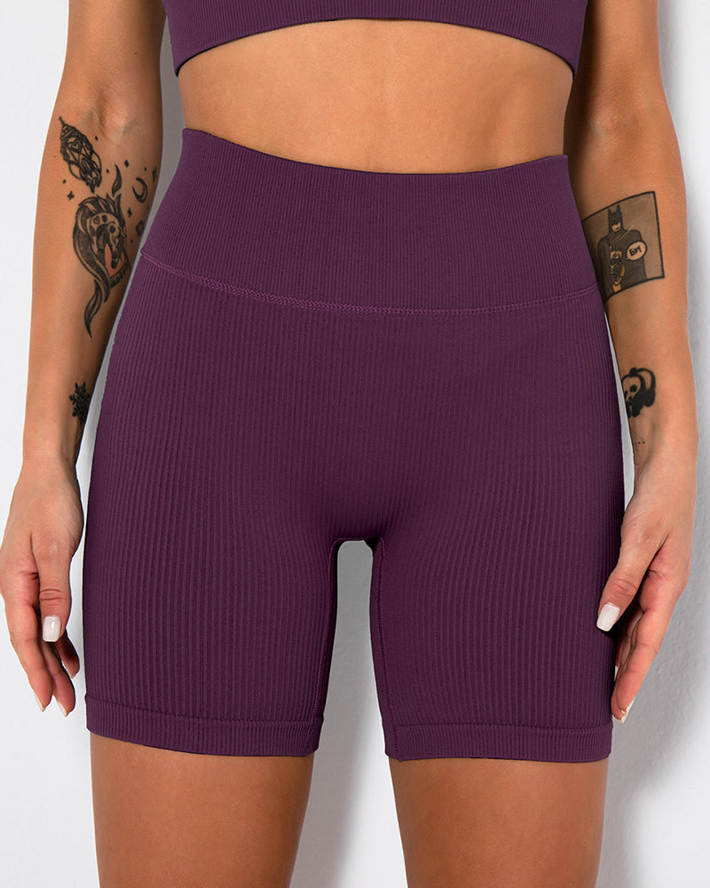 High Waist Fitness Pants Sports Running Yoga Shorts VioletRed