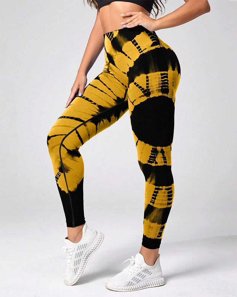Seamless Tie Dye High Waisted Active Yoga Pants Yellow